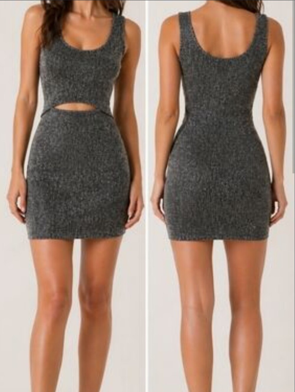 See You Monday Metallic Cutout Bodycon Mini Dress M Silver Black